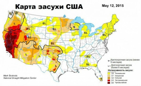 Карта засухи в США